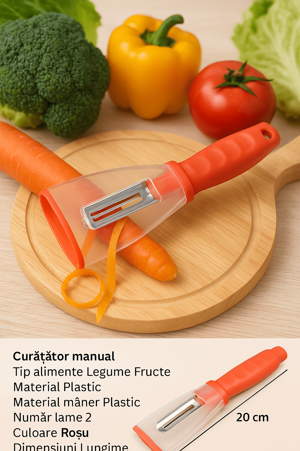Curatator Legume si Fructe Multifunctional cu Rezervor , Lama din Otel Inoxidabil, Eficient si Igienic, rosu - trendyo.ro