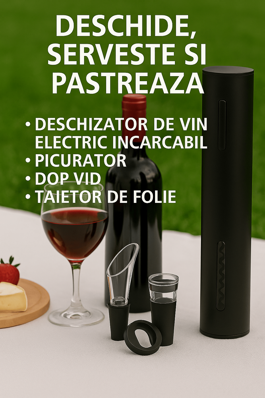 Set Electric Deschizător de Vin 4 în 1 – Cu Accesorii Premium, Reîncărcabil USB, 149 Lei - trendyo.ro