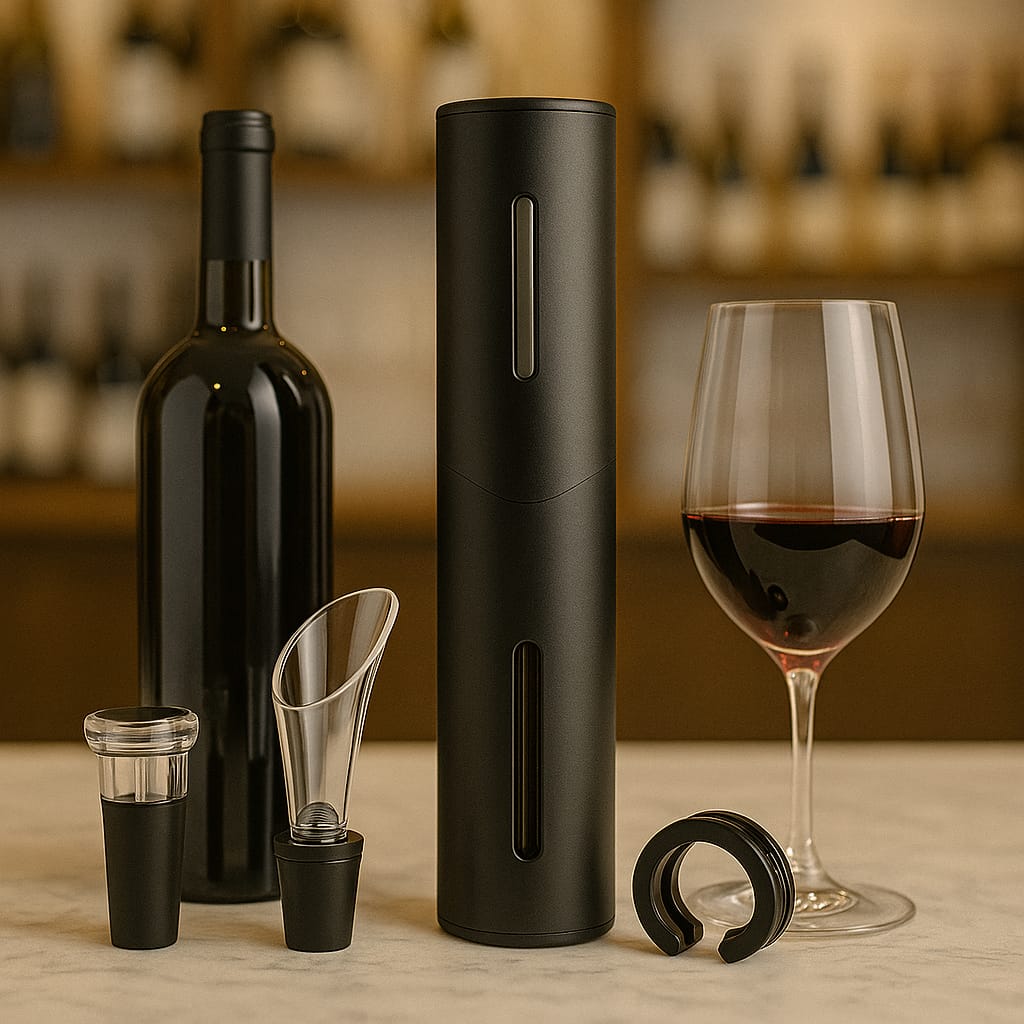 Set Electric Deschizător de Vin 4 în 1 – Cu Accesorii Premium, Reîncărcabil USB, 149 Lei - trendyo.ro