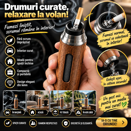 Scrumiera Portabila Auto/spatii inchise Din Lemn
