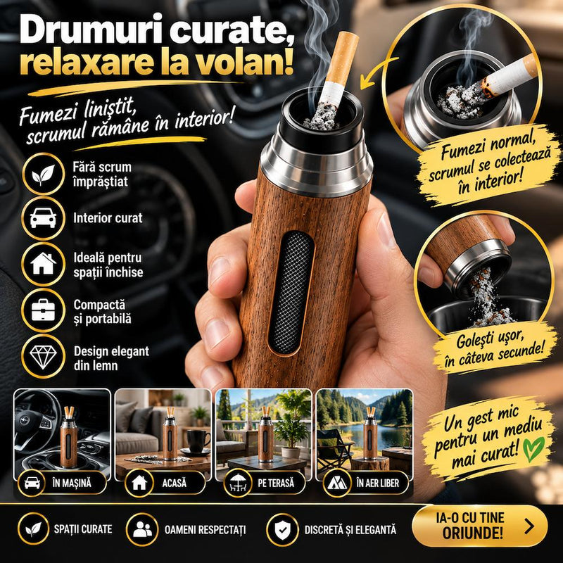 Scrumiera Portabila Auto/spatii inchise Din Lemn