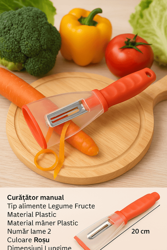 Curatator Legume si Fructe Multifunctional cu Rezervor , Lama din Otel Inoxidabil, Eficient si Igienic, rosu - trendyo.ro