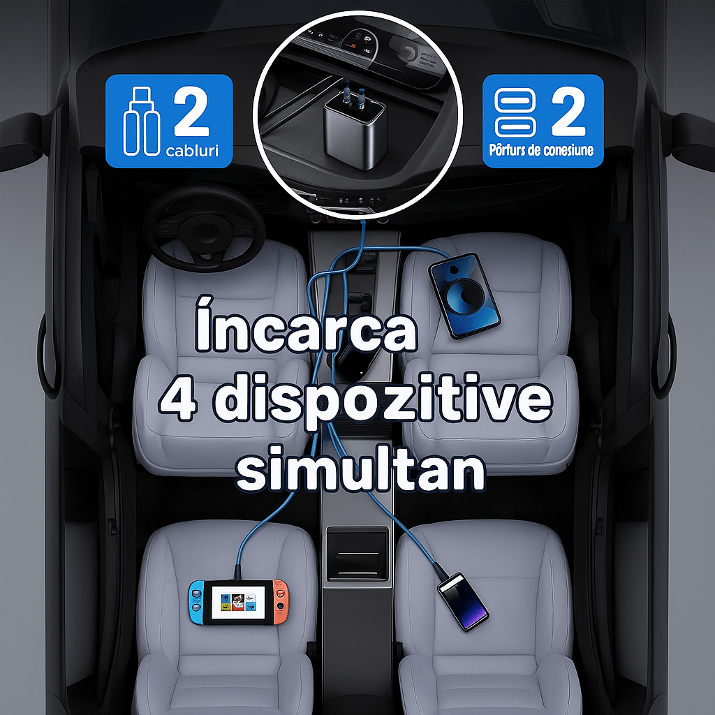Încărcător Auto Magic 4 in 1 cu Lumină - trendyo.ro