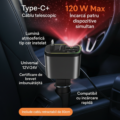 Încărcător Auto Magic 4 in 1 cu Lumină - trendyo.ro