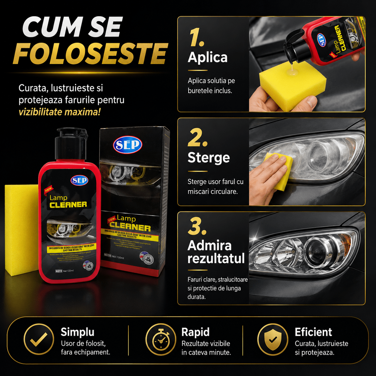 Kit Restaurare Faruri Auto - Reda Claritatea in 5 Minute - trendyo.ro