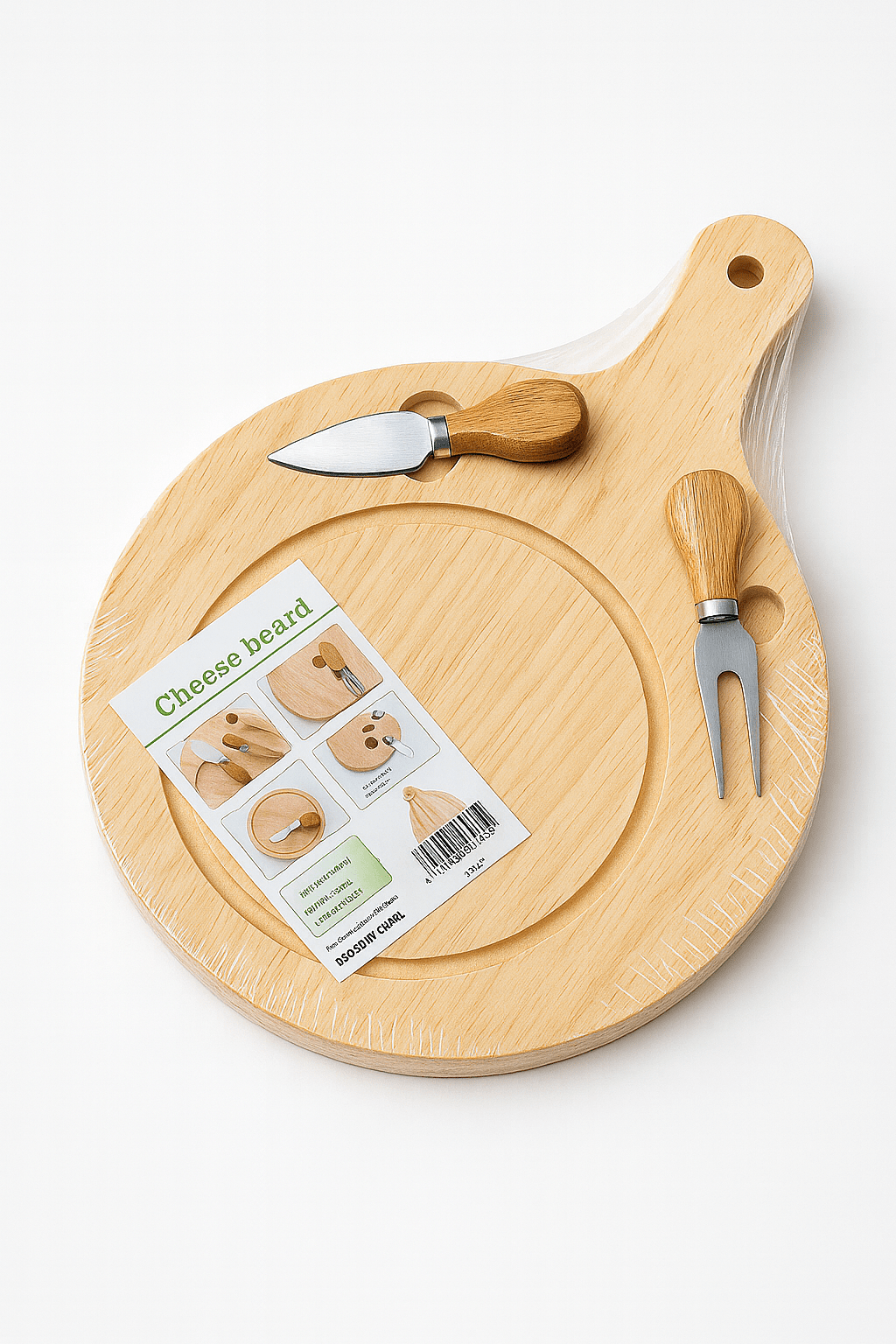 Platou din lemn rotund 3 în 1 cu cuțit și furculiță pentru brânzeturi - trendyo.ro