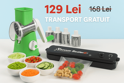 Răzătoare rotativă multifuncțională cu 3 tamburi din inox pentru legume, fructe și brânzeturi - trendyo.ro