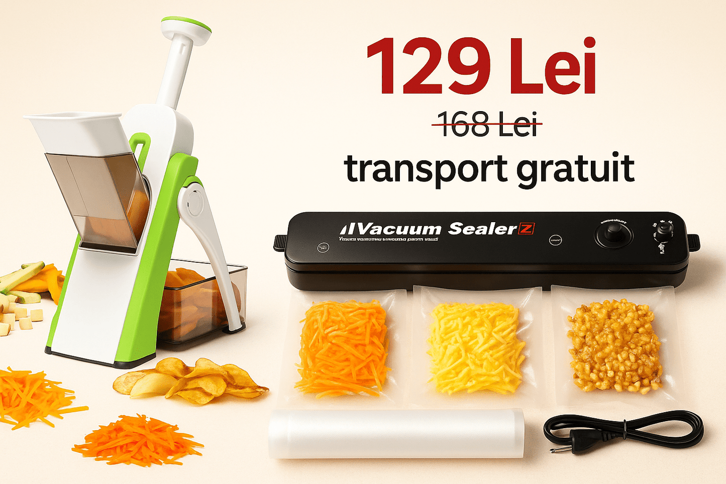 Răzătoare rotativă multifuncțională cu 3 tamburi din inox pentru legume, fructe și brânzeturi - trendyo.ro