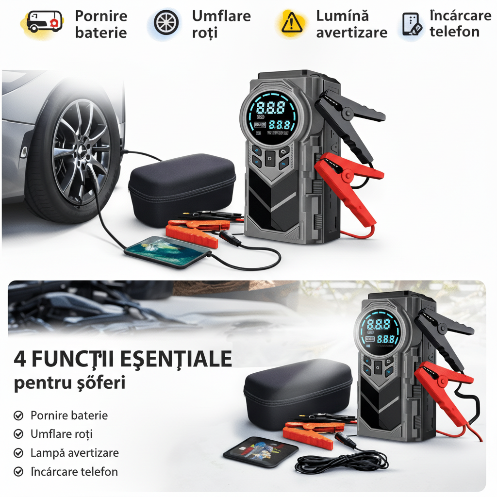 Starter/Compresor auto multifuncțional - trendyo.ro